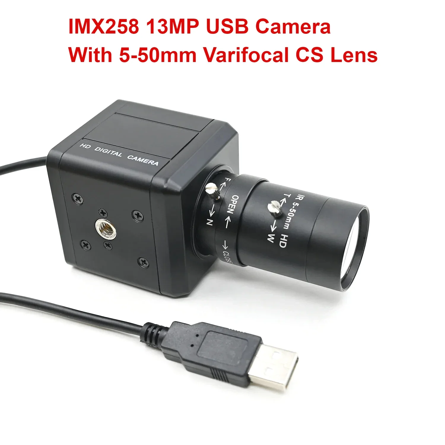 IMX258 13MP USB Camera,4208x3120 10fps,Housing Webcam HD,With Zoom 5-50mm/2.8-12mm Manaul Varifocal CS Lens, Drive Free