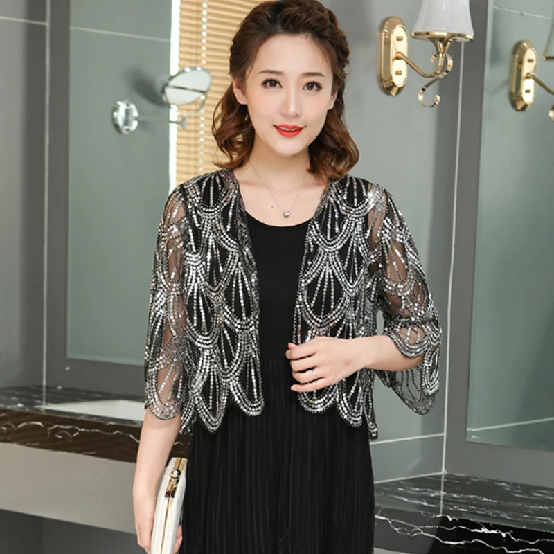 New Summer Short Sleeve Sequins Hollow Dress Shawl Capes Jackets Women Jacket 2024 Short Cardigan Women Little Shawl Capes D493