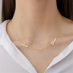 Multiple Two Name Necklace with Heart Kids Dainty Personalized Jewelry Family Mother Day Gift Double Name Necklaces Charms