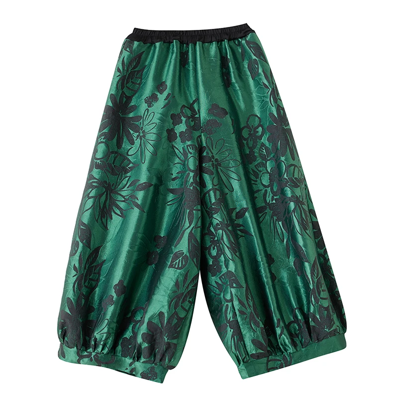 Pantaloni a lanterna stampati pesanti primavera autunno Nove punti Gamba larga ampia Faionable Casual Fibra di poliestere a vita alta