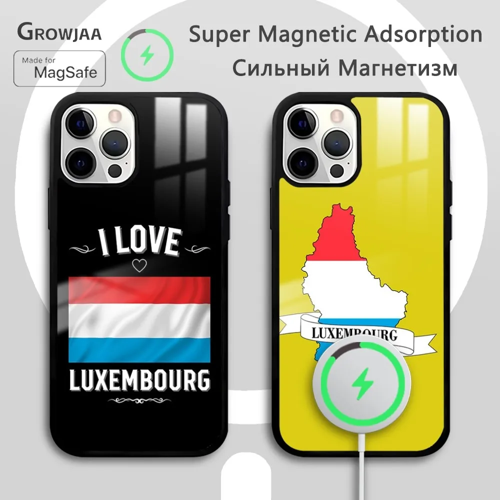 Luxembourg Flag Pattern Phone Case For iPhone 16 15 14 13 12 11 Pro Max Plus Mini Magsafe Mirror Wireless Magnetic Funda