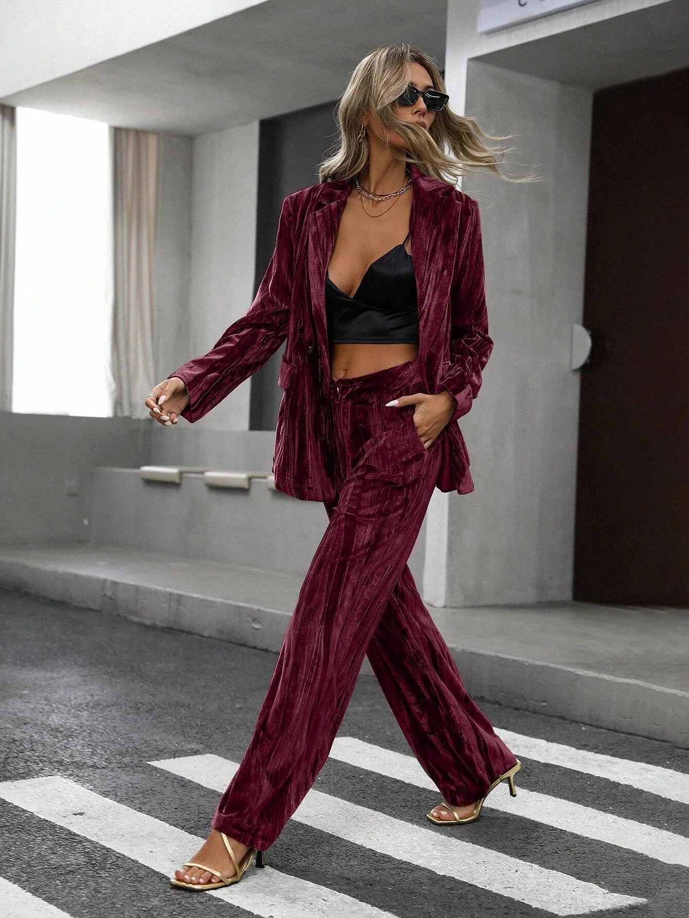 Setelan Celana Fashion Beludru - Velvet Blazer Women ulasan dan harga