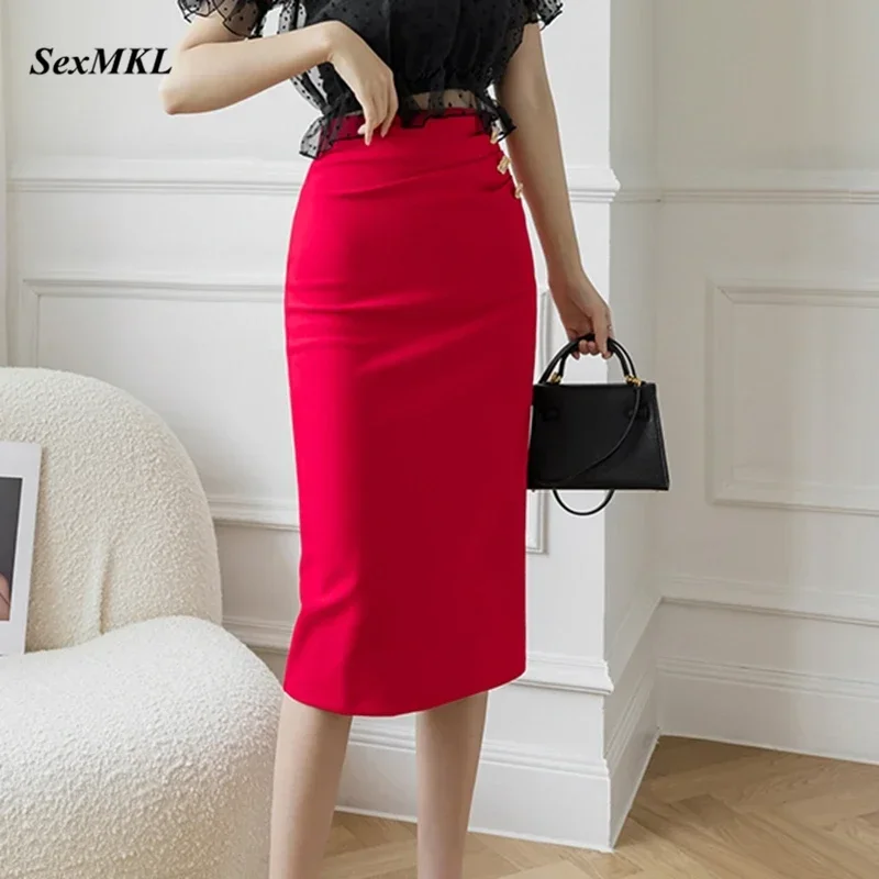 

Oversized Elastic High Waist Pencil Skirts Women 2025 Koean Fashion Clothing Summer Long Skirt Elegant Sexy Party Office Skirt