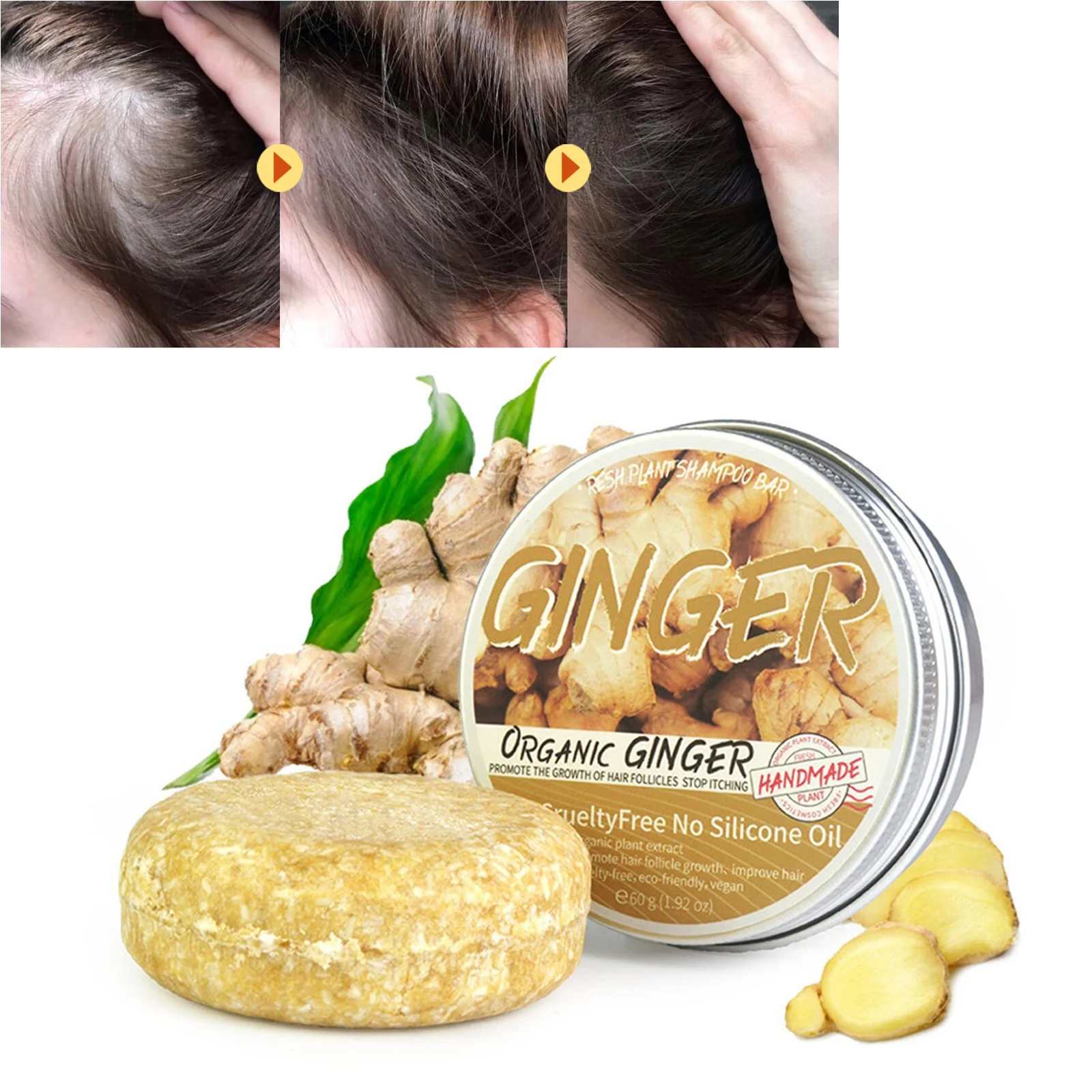 Ginger Shampoo para o crescimento do cabelo, Anti Hair Loss, Sabonete Branco, Escurecimento Shampoo, 100% Planta Pura, Orgânico Natural, Crescimento