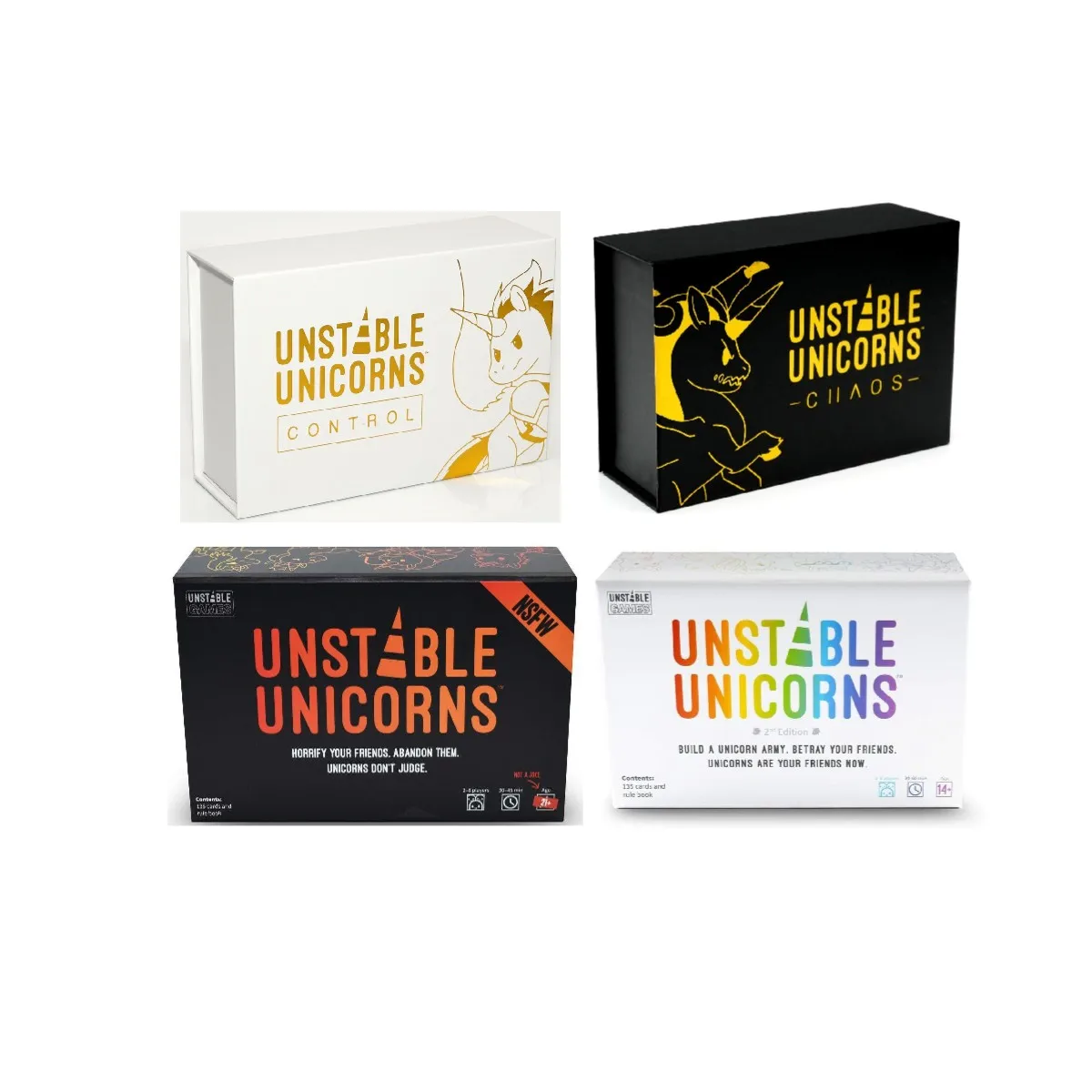 لوحة Unicorns غير المستقرة، توسيع حفلة العائلة الإنجليزية، النسخة الأساسية من التحكم في ألعاب اللوحة الكلاسيكية ولعبة قاعدة الفوضى #1
