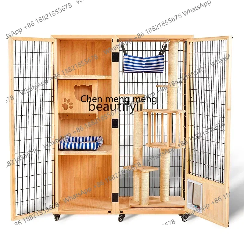 ss cn8350 ss 8350 Cat House Cat Villa Solid Wood   Cage Home Indoor   House Panoramic Glass   Room Small Apartment Cat Cabinet C