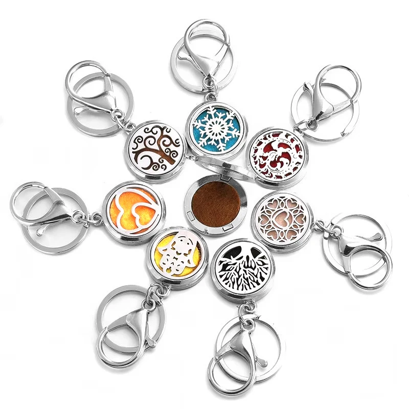 Porte-clés de parfum flocon de neige créatif, bijoux en acier inoxydable, diffuseur d'huile essentielle, médaillon d'aromathérapie, bijoux