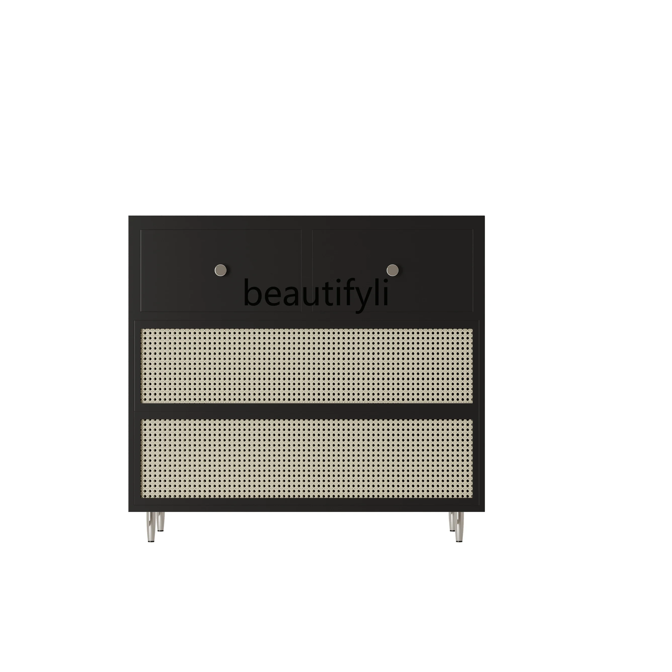 Black retro rattan chest cabinet dining side multi-functional side cabinet storage porch storage tea cabinet