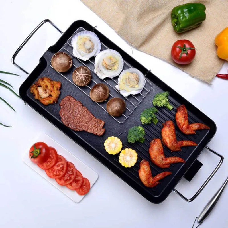 1500W Household Electric Grill Smokeless Barbecue Skewers Electromechanical Grill Pan Non-Stick Iron Grill Grill Fish Oven