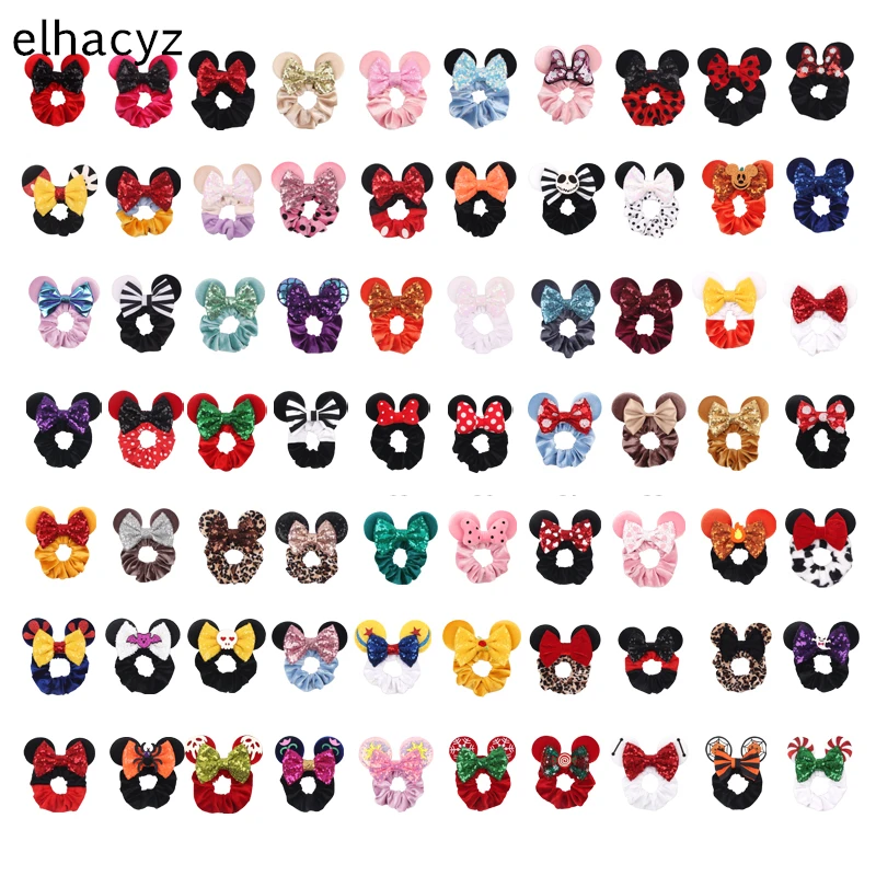 Fashion Minnie Ears Cartoon Hair Scrunchies Velvet Hairbands For Girls Sequins Bows Headband Women Kids Party DIY Decoration