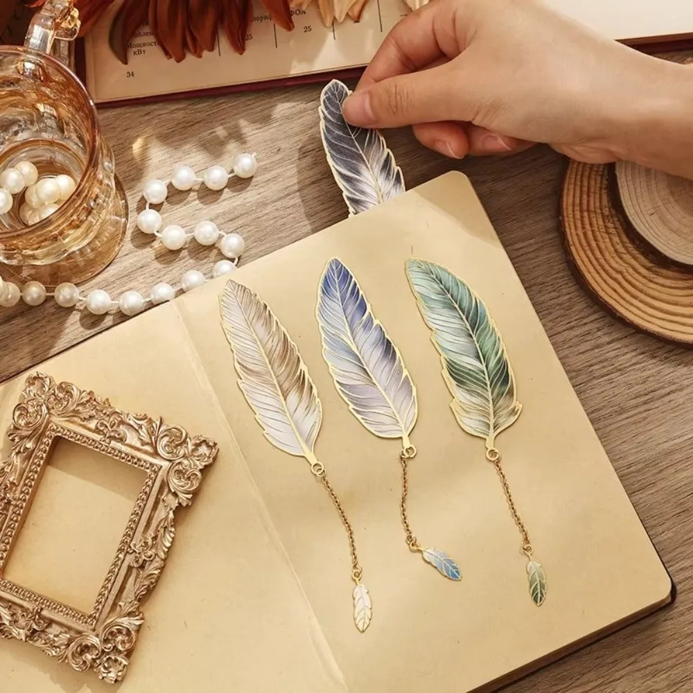 Feather Vintage Feather Bookmark Vintage Gold Stamped Feather Metal Bookmark Brass Bronzing Book Page Marker Office Stationery