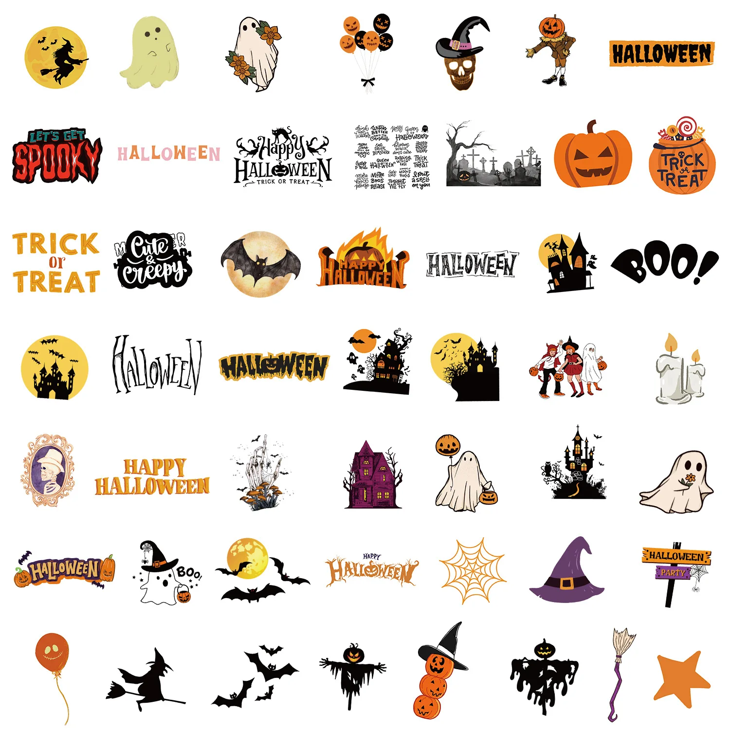 Stiker kartun tema liburan Halloween, 10/30/50 buah stiker grafiti Skateboard bagasi Laptop telepon DIY untuk mainan