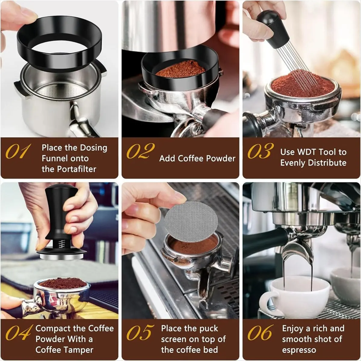 

N18R 10 PCS Espresso Accessories Coffee Espresso Tamper Set with Espresso Tamper WDT Tool Coffee Stirrer Frothing Pitche 53mm