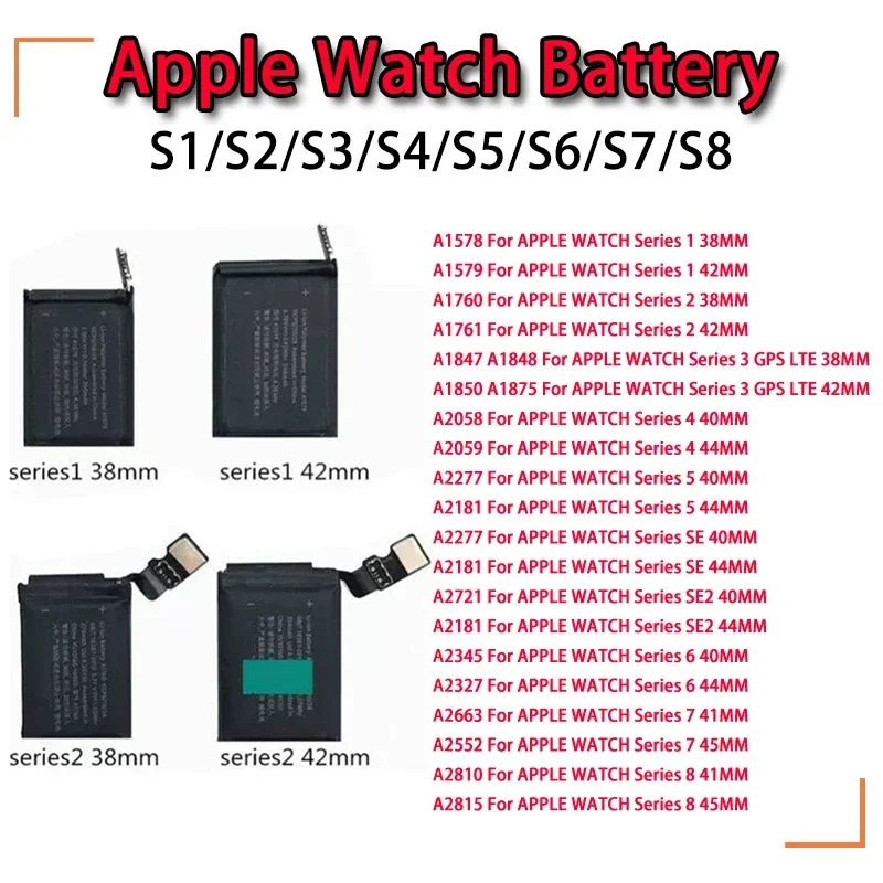 

5pcs/Lot Original Battery For Apple Watch Series S1 S2 S3 LTE/GPS S4 S5 S6 S7 S8 S9 38/40/42/44/41/45 mm iWatch Batteria