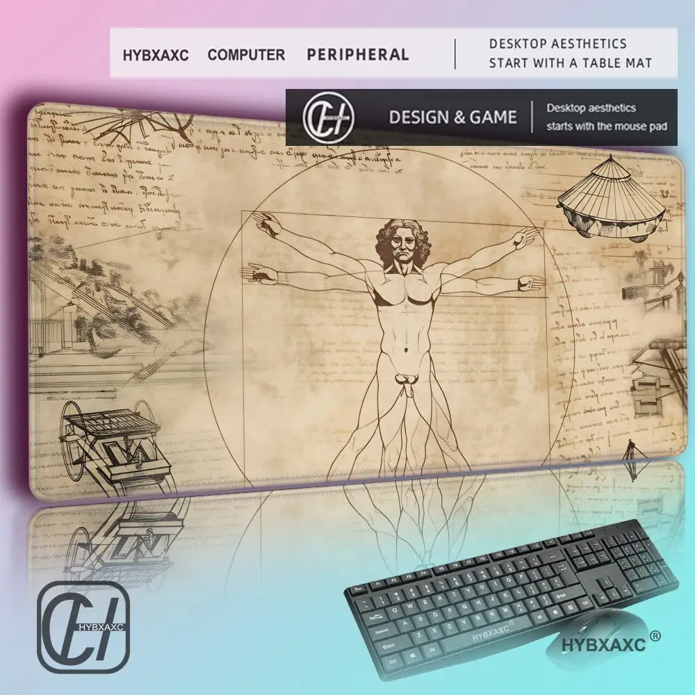 

HYBXAXC Leonardo da Vinci Art Large MousePad Gaming Accessories MouseMat Laptop Keyboard Mat Gamer Desk Pad Computer Mousepad