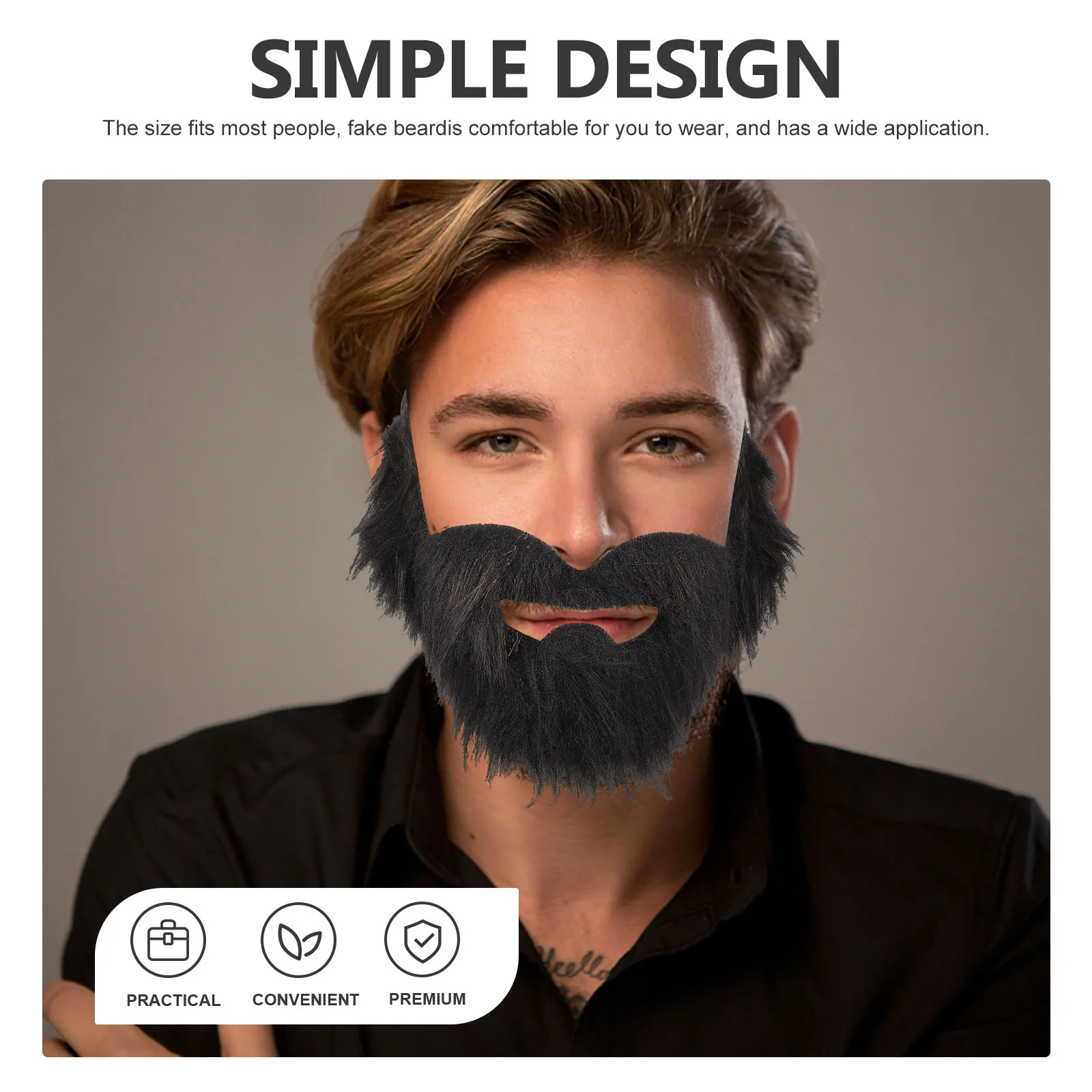 

2pcs Black Fake Beard Toys Lightweight Comfortable Stage Party Photo Props Halloween Costume Accessories Facial Hair Decor