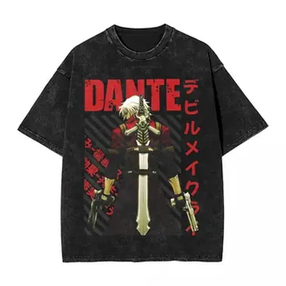 Devil May Cry Dante Sparda T Shirt Manga DMC Graphic T-Shirts Vintage Washed Tshirt Men Women Clothing Short Sleeve Tee Shirt