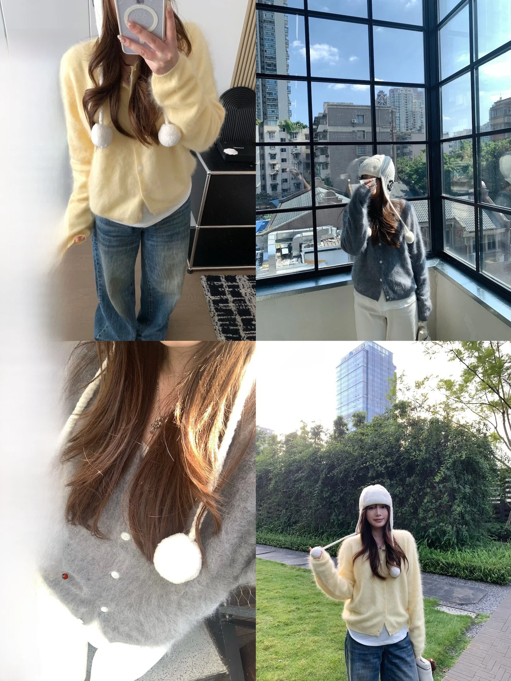 

Женский теплый осенний кардиган Ethereal020 Cloud Mist Fleece Feel Two Tone Silk Camere с длинными рукавами и круглым вырезом