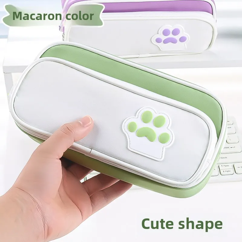 Kawaii Cartoon Cat Paw Pencil Case Large Capacity Cute Potable Stationery Storage Bag Simple Pen Bag School Supplies Gifts
