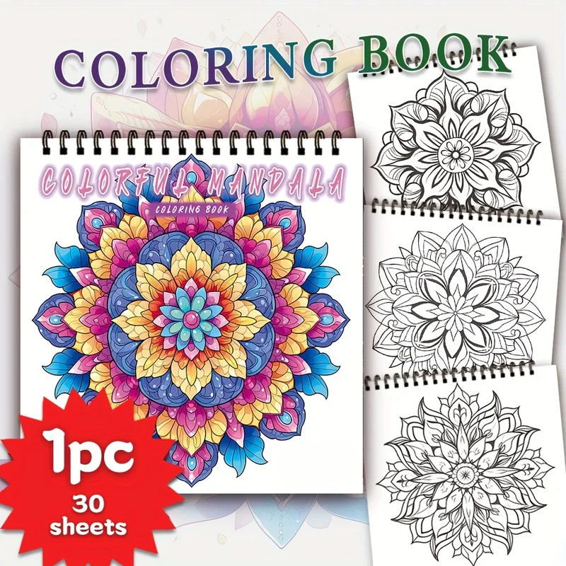 30-Sheet Adult Coloring Book for Soothing & Anxiety Relief - 8.3x8.3 Inch Spiral-Bound with Intricate Floral & Mandala Designs
