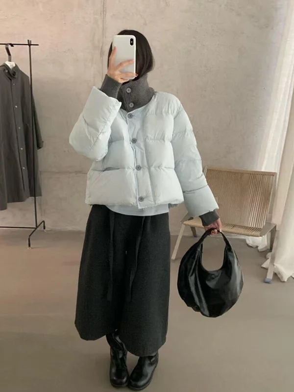 

Утепленная вязаная куртка в корейском стиле для женщин, новая зимняя модель, с воротником-стойкой, однотонная, свободного кроя, с длинными рукавами