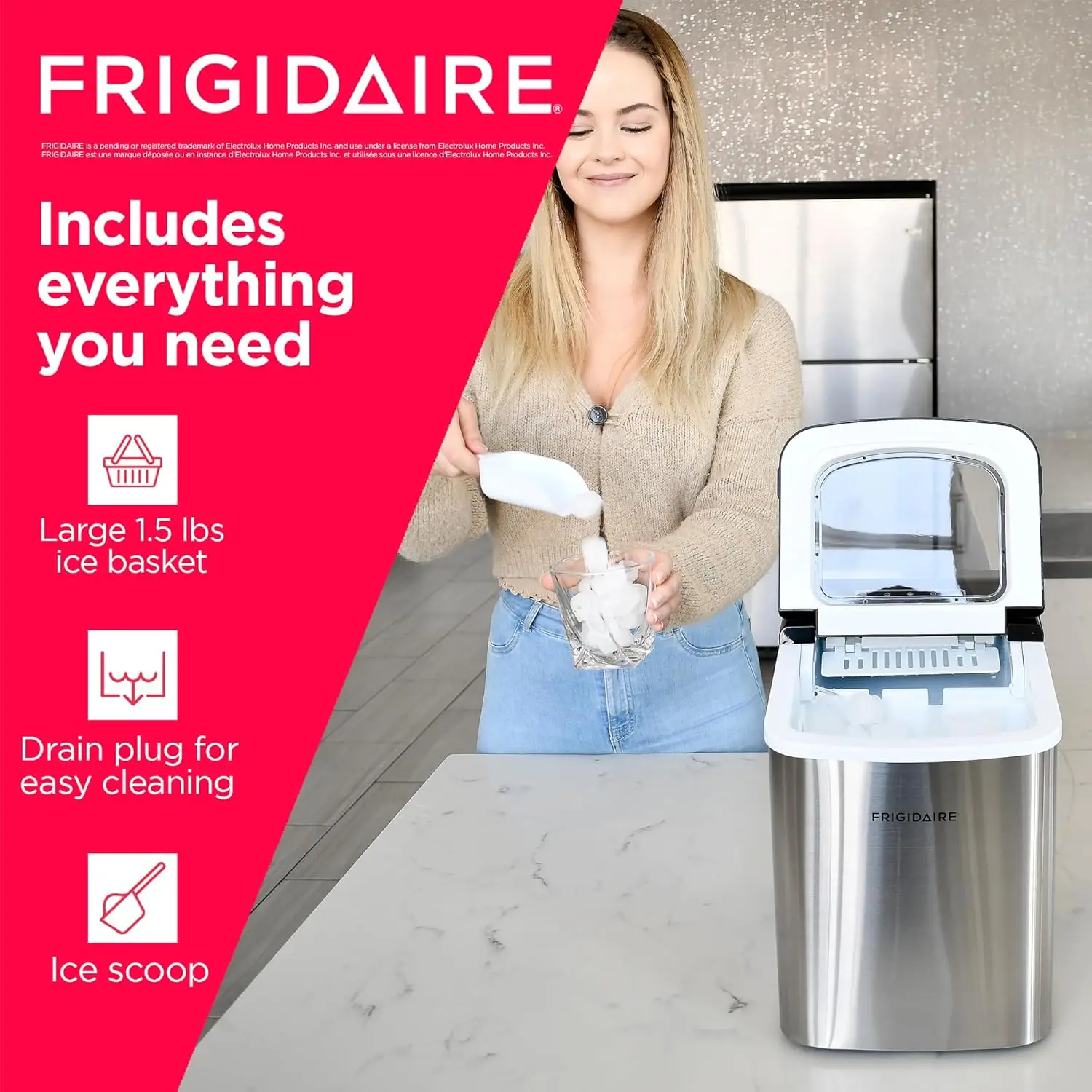 Frigidaire コンパクトカウンタートップ製氷機、26 ポンドまで作れます。 1日あたりの弾丸型アイスキューブ、シルバーステンレス