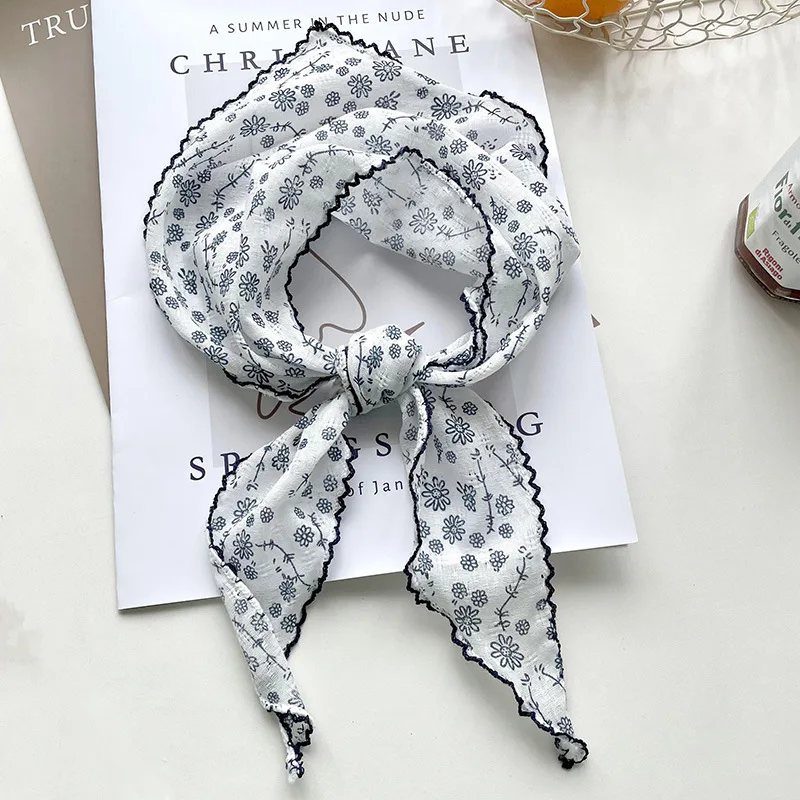 

21Color Lightweight Floral Triangle Scarf Korean Style Head Wrap Cotton Linen Scarf Thin Breathable Summer Bandana Women 88*55cm