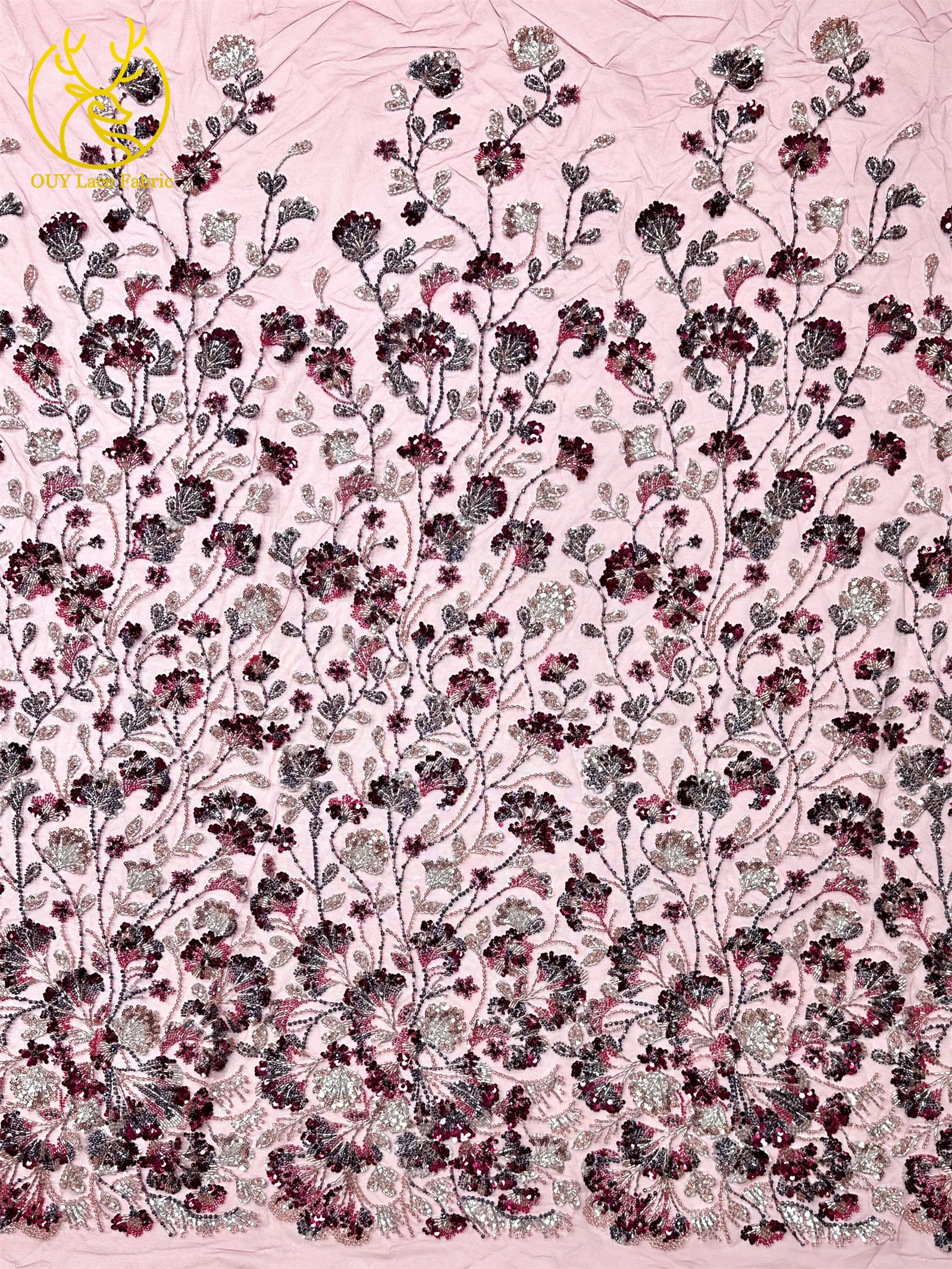 Luxuriöser afrikanischer schwerer Perlen-Spitzenstoff 2026, hochwertiger nigerianischer Tüll mit Pailletten, Spitzenstoff, Brautkleid, Haute Couture-Stoff – Detail 7