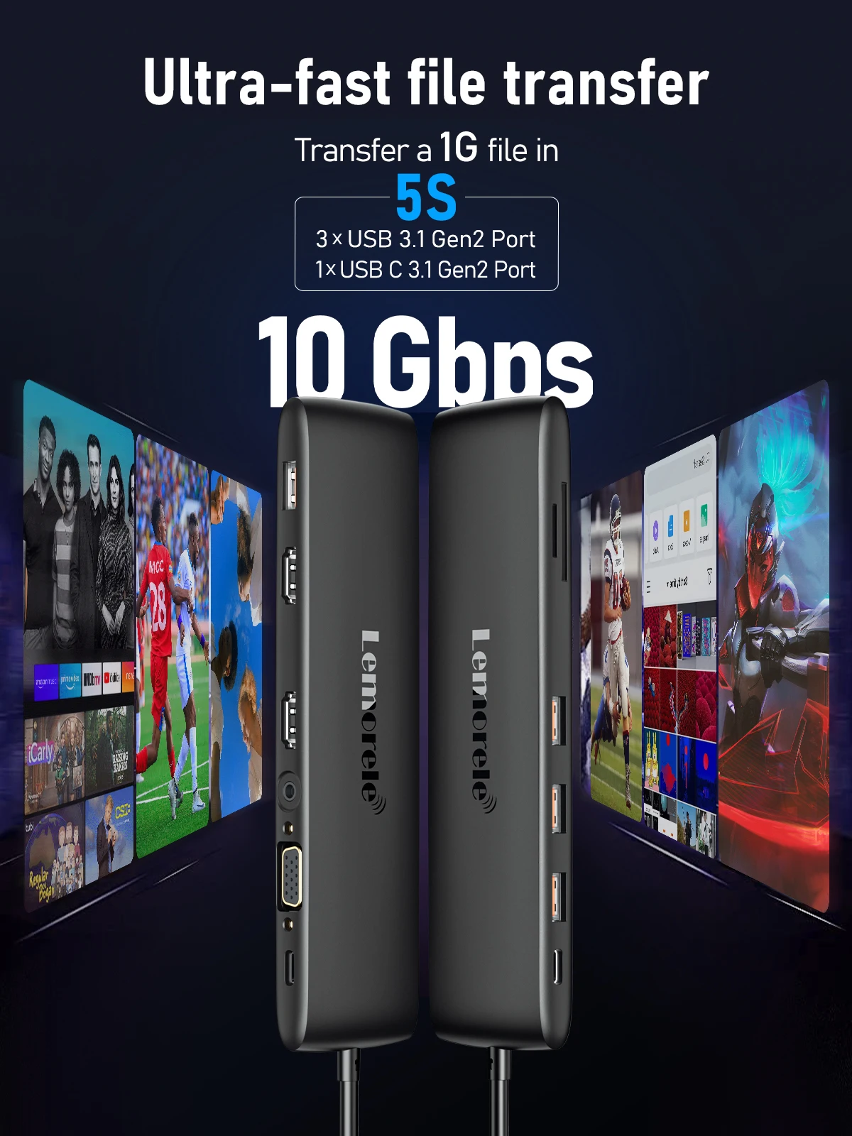 레모렐 TC97 USB 허브 USB 3.1 도킹 스테이션 USBC - 듀얼 HDMI 4K 10Gbps 타입-C 100W 어댑터 VGA USBC 3.1 (맥북, 윈도우용)