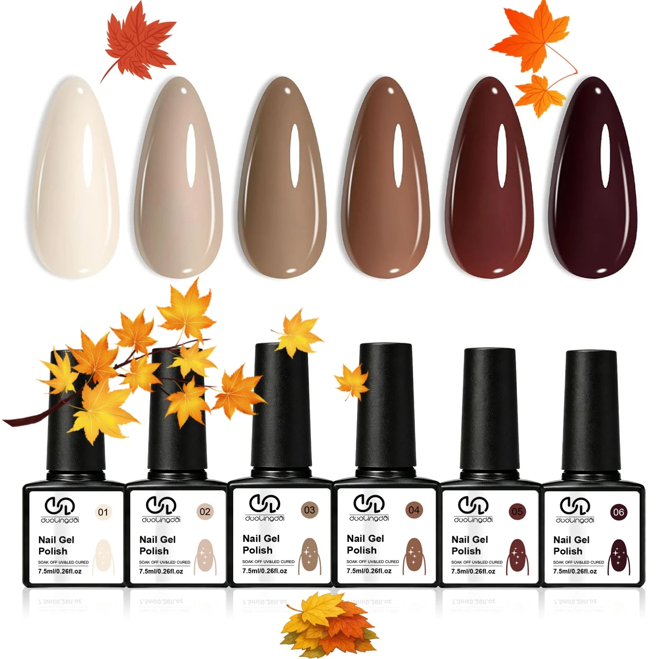 6-teiliges Herbst-Milchkaffee-Braun Gel-Nagellack-Set, Nude Mocha Burgunderrot Soak-Off UV-LED-Gel-Kit für Herbst, Thanksgiving, DIY-Salon