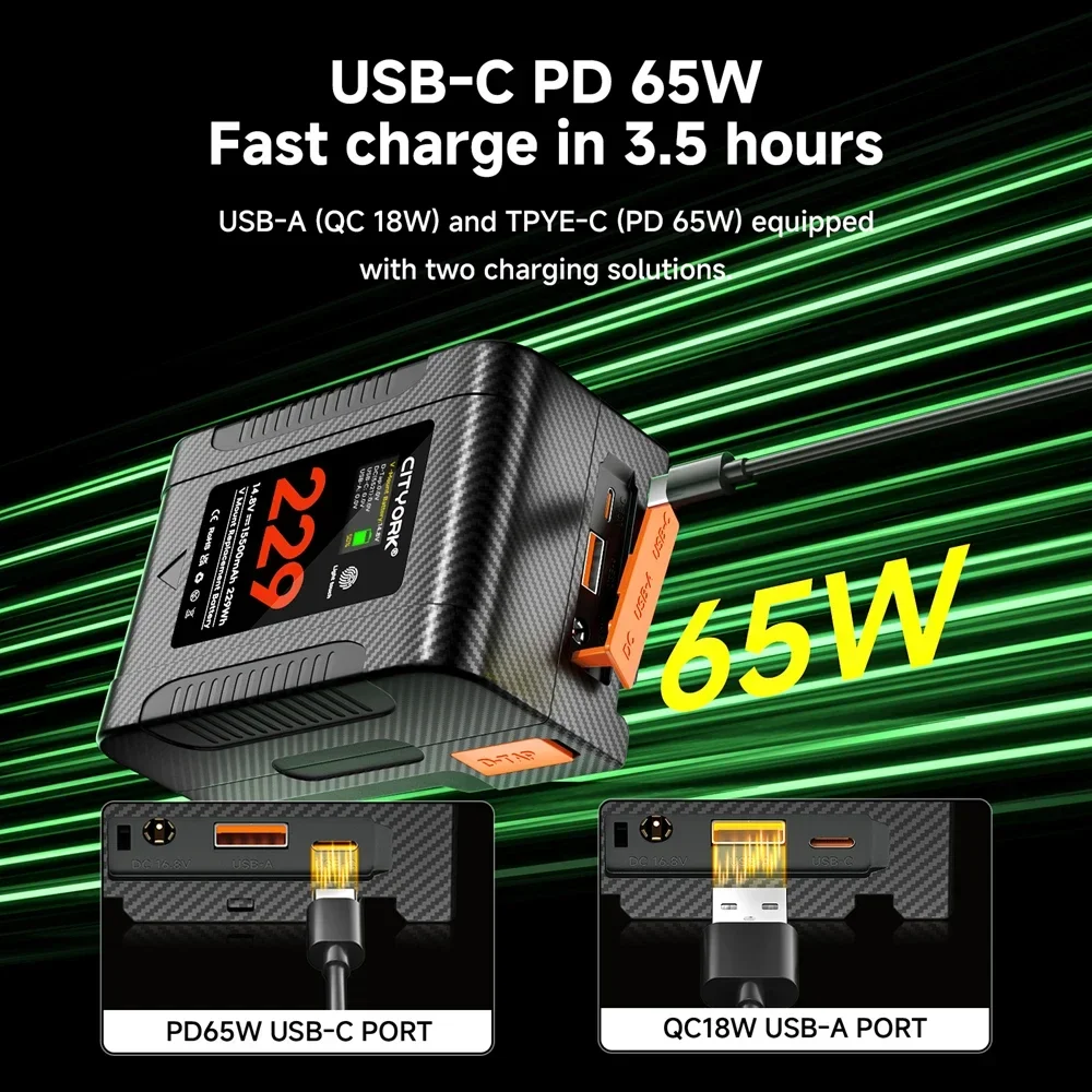 

V Mount Battery BP-229 V Lock BP Bateria with PD 65W Fast Charging Port for Sony Camcorder Camera Video Light Blackmagic URSA