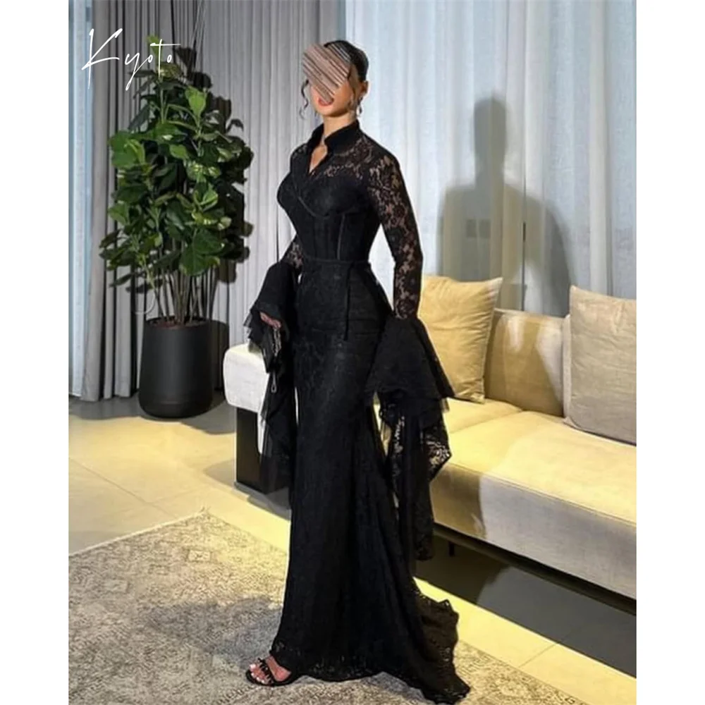 Contessa Dubai Flared Cuffs Lace Sheath Prom Dress Small V-neck Corset فساتين سهرات Floor Length 2025Srobes de soirée