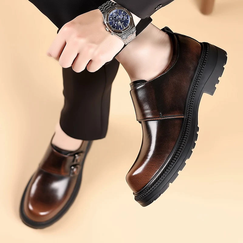 Retro Fashion Men's Comfortable Big Toe Leather Shoes with Polished Colors Autumn Mengke Trendy Shoes Thick Soled Casual Shoes