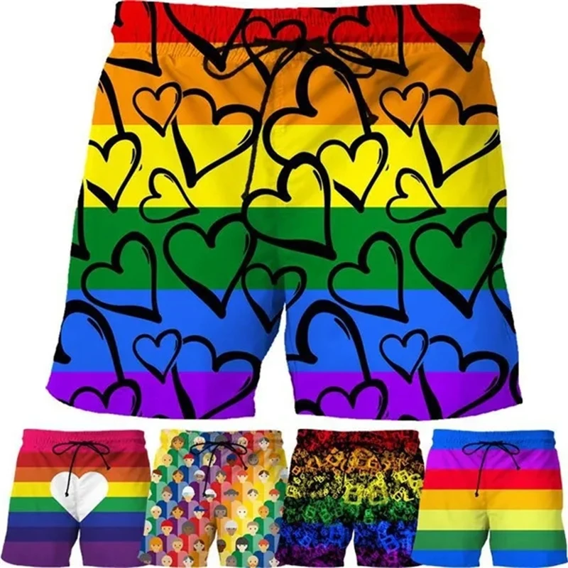 New Creative Design LGBT Rainbow Pattern Shorts Fashion Men Party Clothing Casual Board Shorts Harajuku Breathable Swimsuit