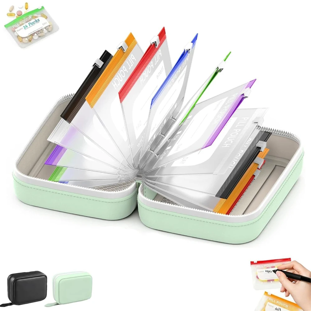 Large Weekly Pill Organizer Reusable Portable Medicine Organizer Zippered Pill Storage for Fish Oils Vitamins A8 Waterproof