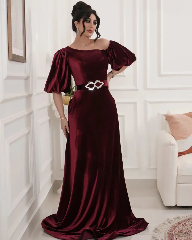 Formal Evening Dress For Sexy Women 2024 فساتين السهرة Trumpet Dubai One-Shoulder Luxury Belt Burgundy Cocktail Party Prom Gown