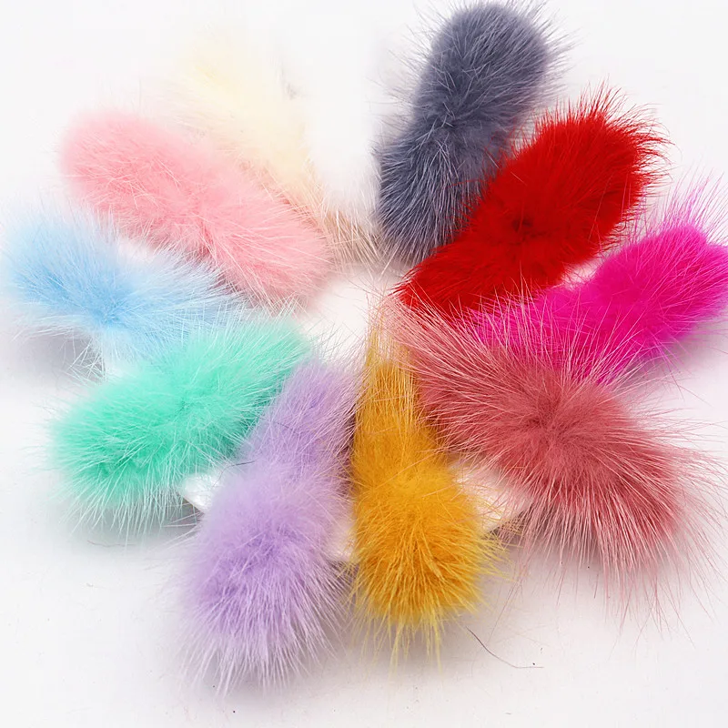 2-3cm*6-7cm Real Mink Pompoms Bowknot Fur Pompom for Sewing on Knitted Scarf Hats Fur Patches Diy Crafts Hair Accessories