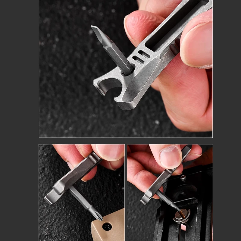 Outdoor EDC Mini TC4 Titanium Alloy Multi-function Sliding Rod Multi Screw Sliding Rod Bottle Opener Portable Gadget Tools
