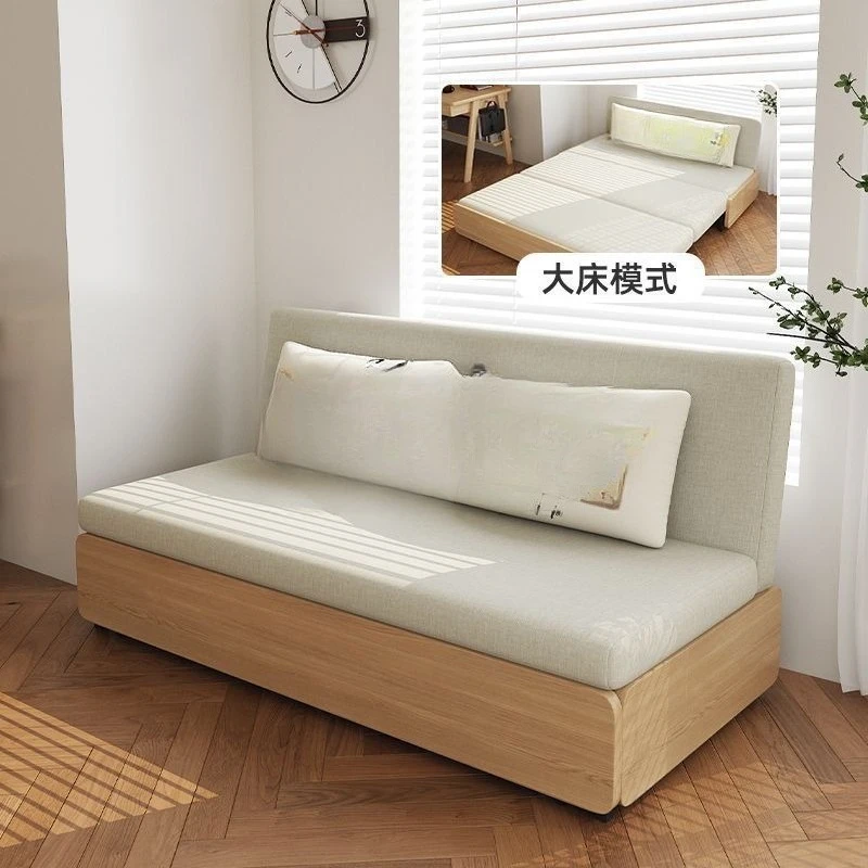 Folding sofa bed, living room dual-purpose small apartment single double multi-functional storage simple fabric push-pull