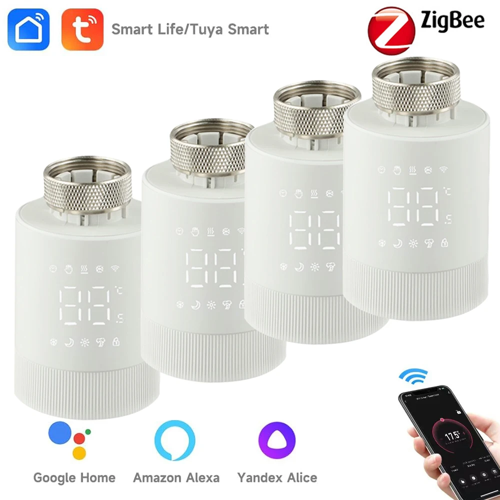 

Tuya ZigBee 3,0 Smart TRV Приводной клапан радиатора Термостатический клапан радиатора Контроллер температуры Поддержка Alexa Google Home