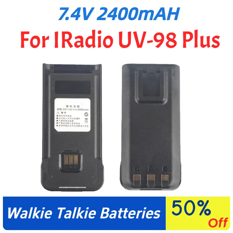 

7.4V 2400mAh Walkie Talkie Li-ion Battery Pack for IRadio UV-98 Plus for Radtel RT-880 RT-880G Two Way Ham Radio Batteries