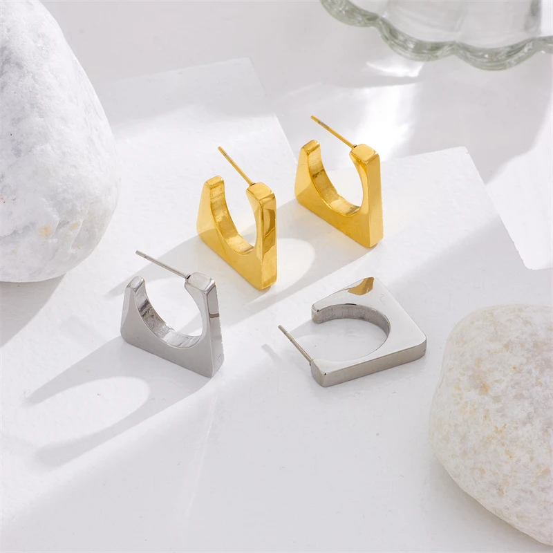 DIEYURO 316L Stainless Steel Geometric Stud Earrings For Women Designer Exaggerated C Loop Square Earrings Girls Party Jewelry