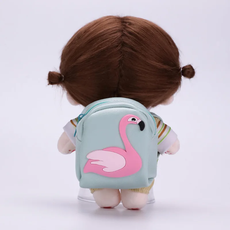 Per zaino in pelle per bambola in cotone da 20 cm Accessorio Mini portafoglio Borsa giocattolo BJD Borsa a tracolla con stampa fenicottero Accessori per bambole