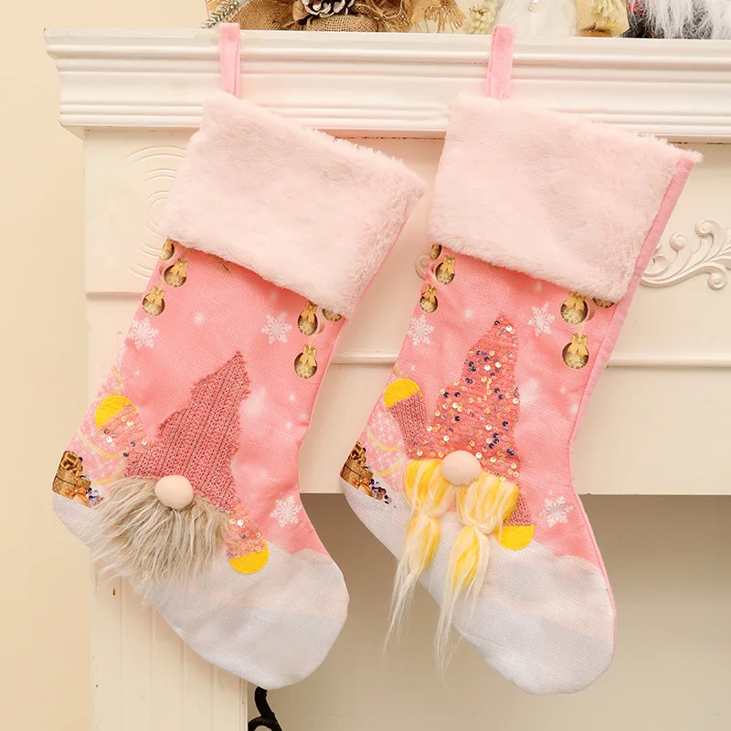 Personalized Custom Christmas Decoration Pink with illuminated Couple Rudolf Christmas Socks Children's Candy Gift Bag