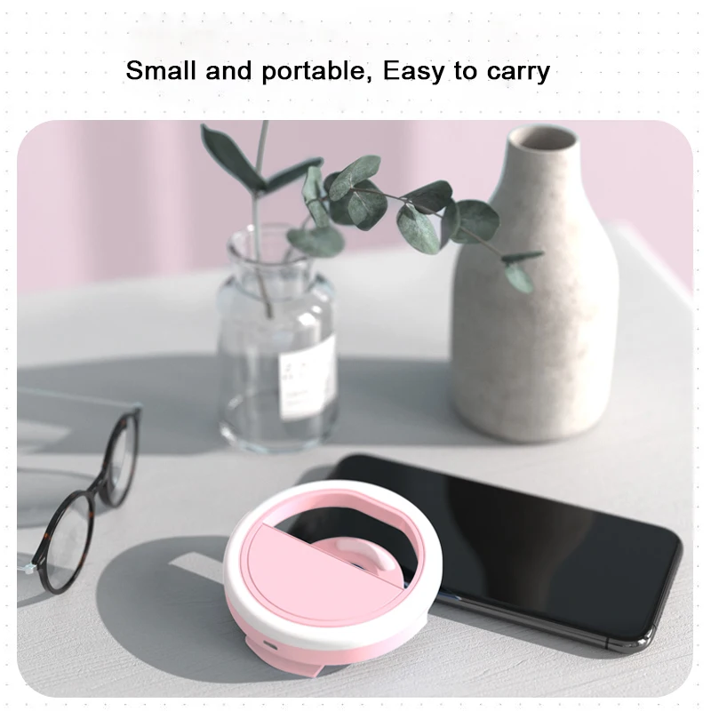 Anillo de luz LED recargable por USB para Selfie, lámpara de luz de relleno para teléfono móvil, anillo para iPhone, Samsung, Xiaomi, Huawei y OPPO