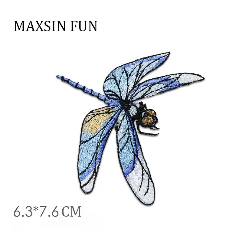 Iron on Flying Dragonfly Fabric Patch 1 Piece 6.3*7.6cm Green Yellow Blue Cute Animal Sticker for Clothing DIY Accessories