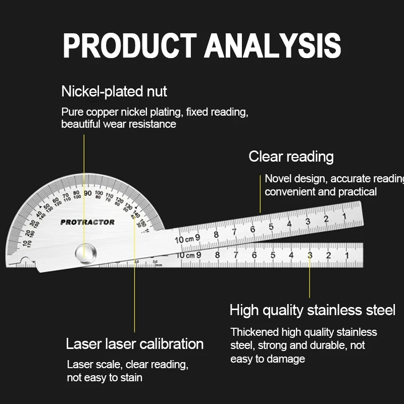 Rotary Measuring Ruler Stainless Steel Woodworking Tools 180 Degree Angle Gauge Finder Metal Angle Ruler Goniometer Protractor