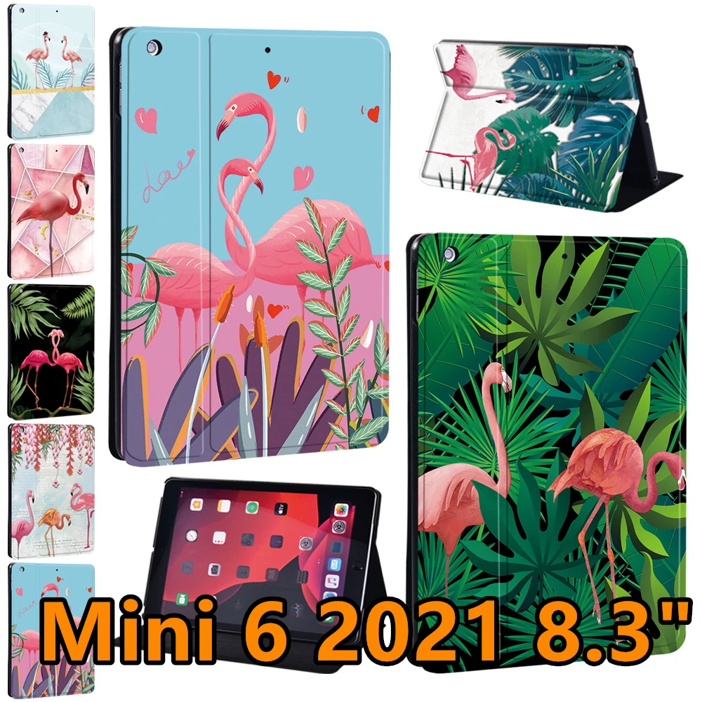 For IPad mini 6 8.3inch2021 A2567/A2568/A2569 Flamingo Series Print Pattern Tablet Case PU Leather Ultra Thin Stand Cover+Stylus