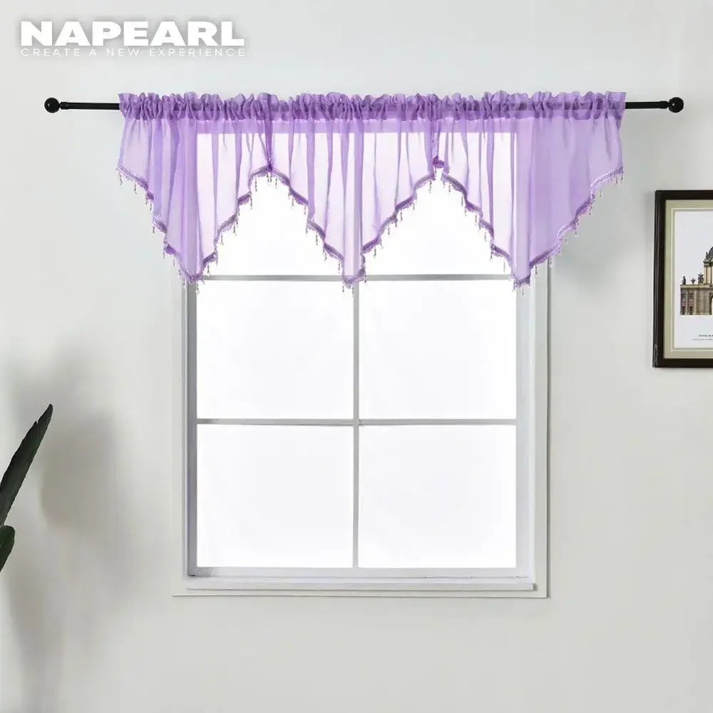 NAPEARL 1 Piece Tulle Curtain Valance New Design Home Decor Solid Color Beads Voile for Kitchen Bedroom Windows Modern Short