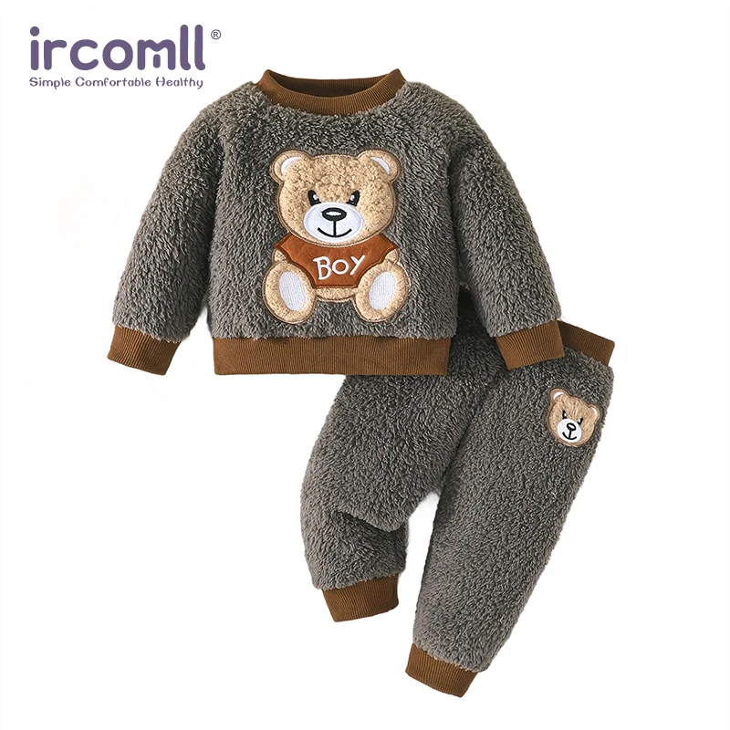 

Ircomll 2 Pcs Baby Boy Clothes Cute Furry Cartoon Sticker Bear Pullover Top+Pants 2 Infant Loungewear Set Baby Outfit Set